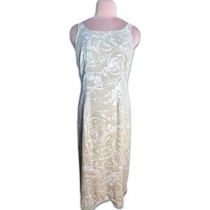 Vintage 90s Eddie Bauer Silk Floral Maxi Dress Sleeveless Beige Botanical